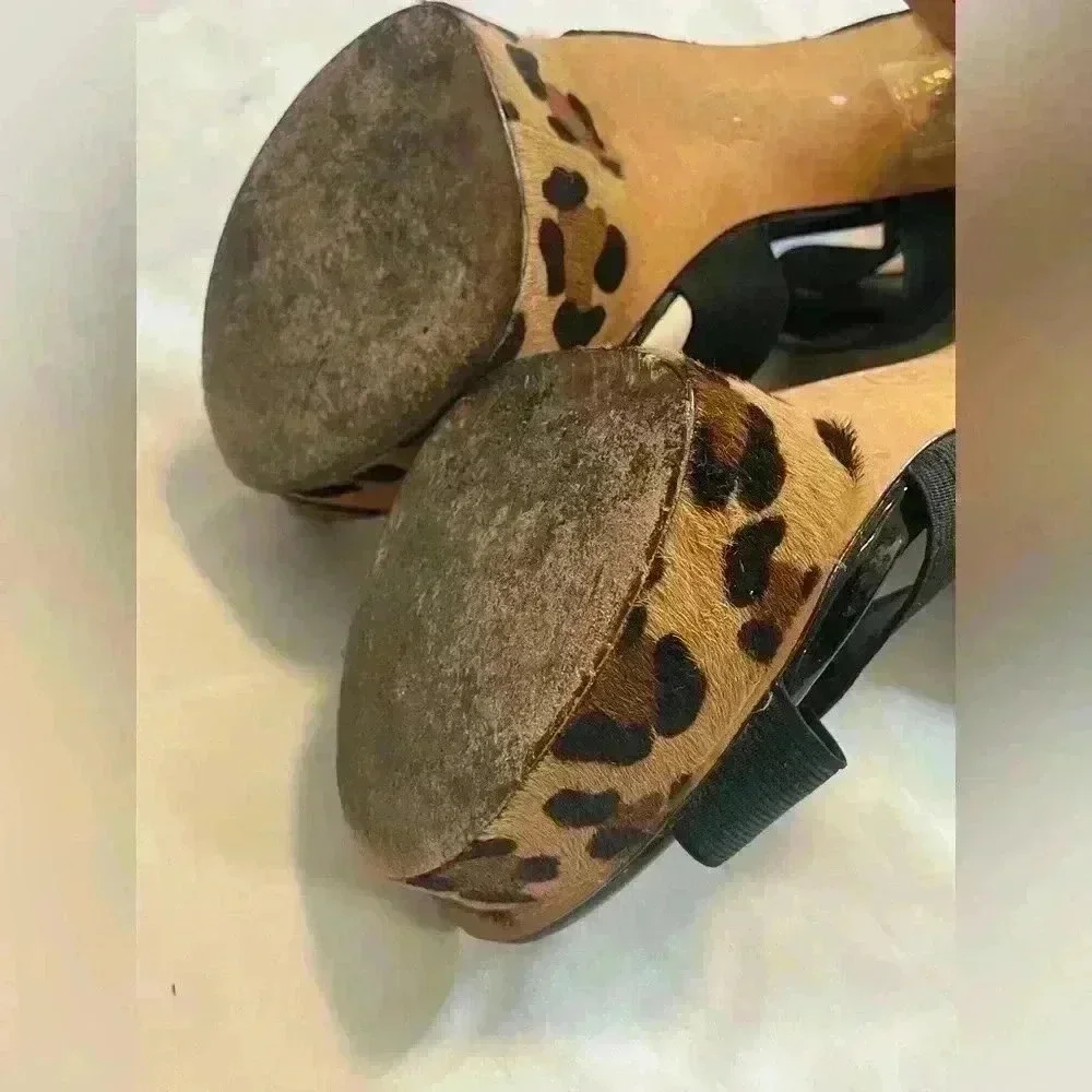 Kardashians Bebe Women’s Platform Wedge Strappy Heel Size 10 Black Leopard - Picture 7 of 8